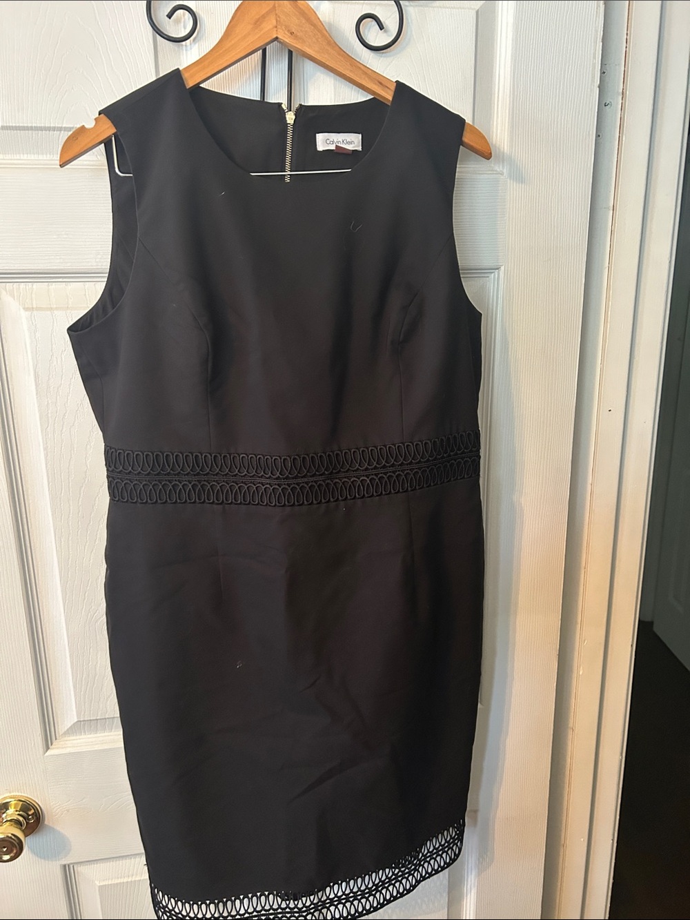 Calvin Klein Black Sleeveless Midi Sheath Dress with Loop-Trim Details dress
